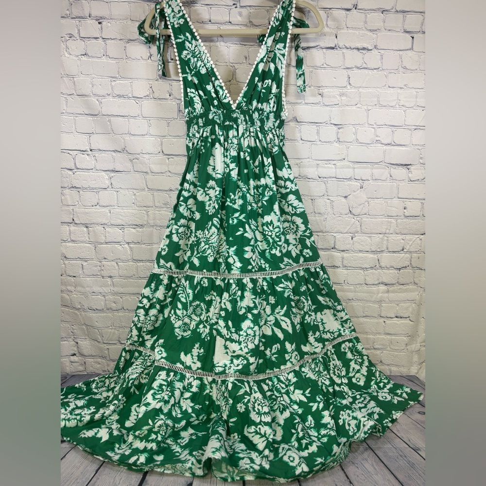 Lulus Sweet Spectacle Green Floral Tie-Strap Boho Wedding Party Maxi Dress S - Picture 4 of 13